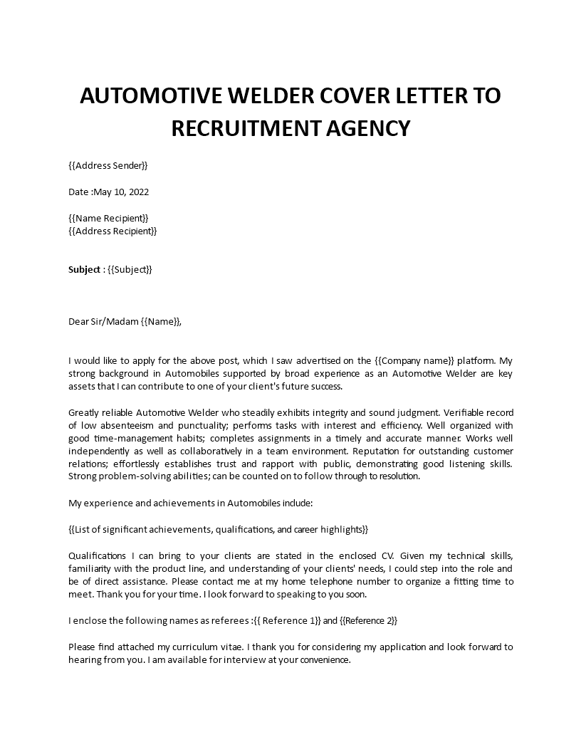 automotive welder application letter