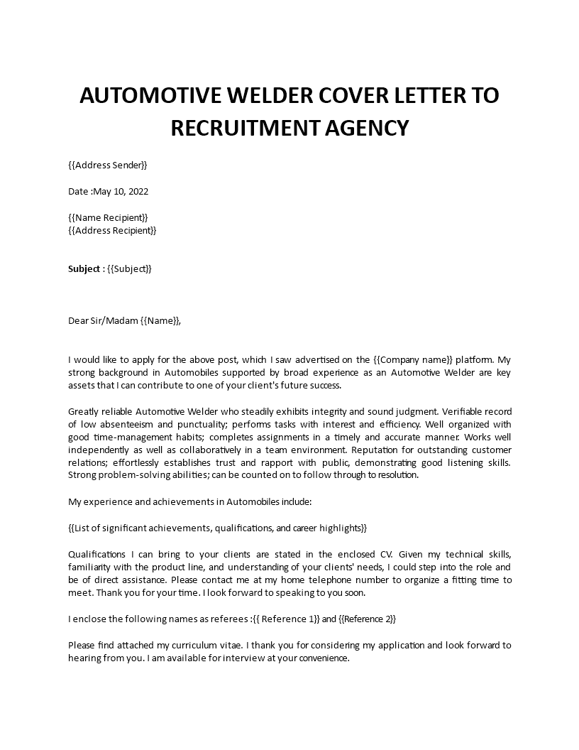 automotive welder application letter Main Image automotive welder application letter template