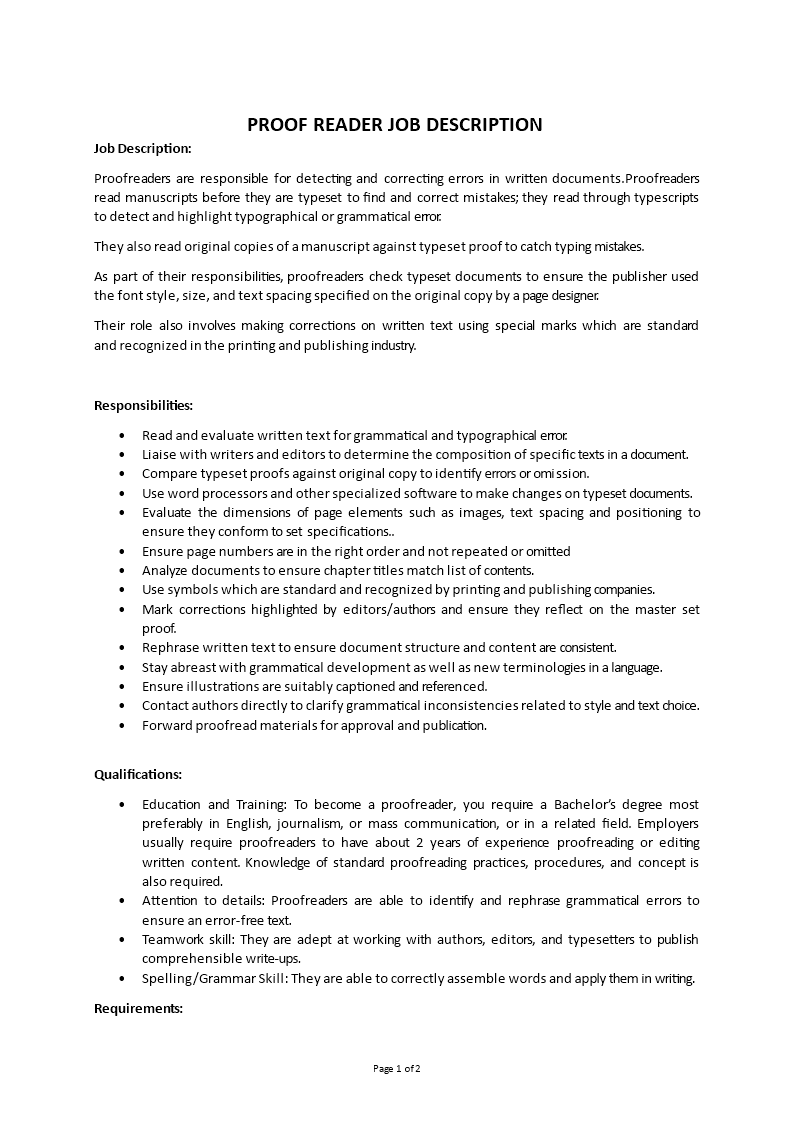 proofreader job description