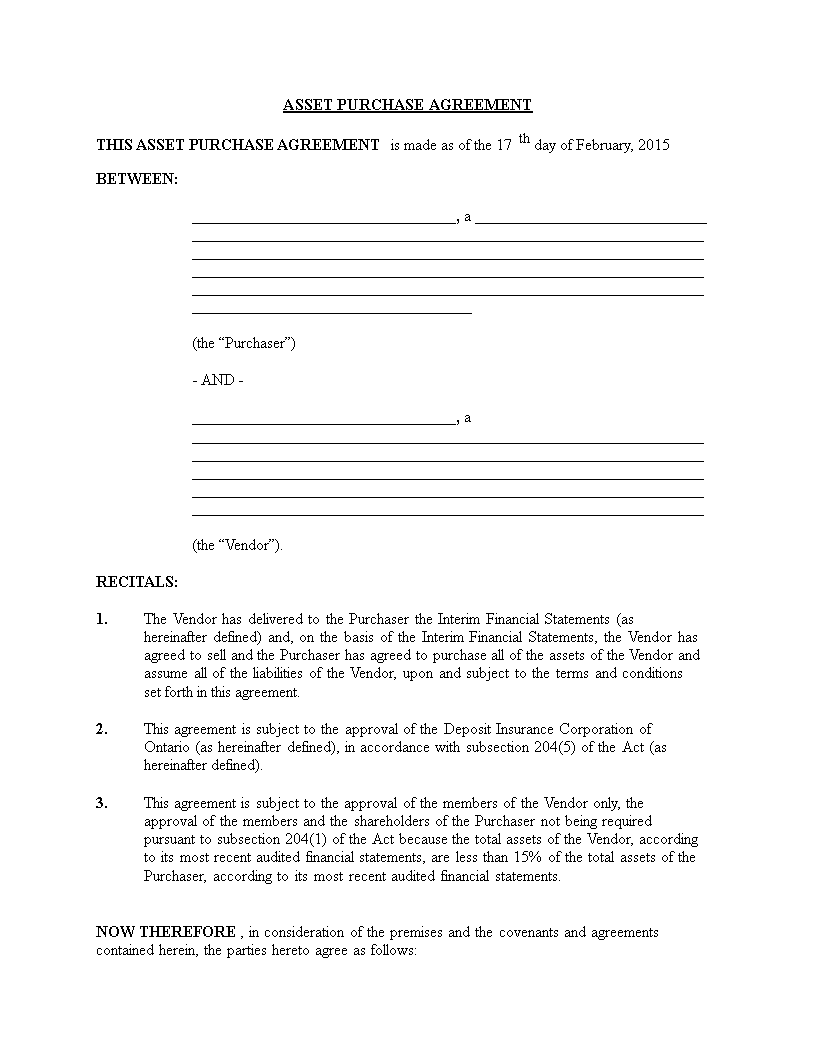 Agreement Template for Vendor and Purchaser | Purchase Agreement
