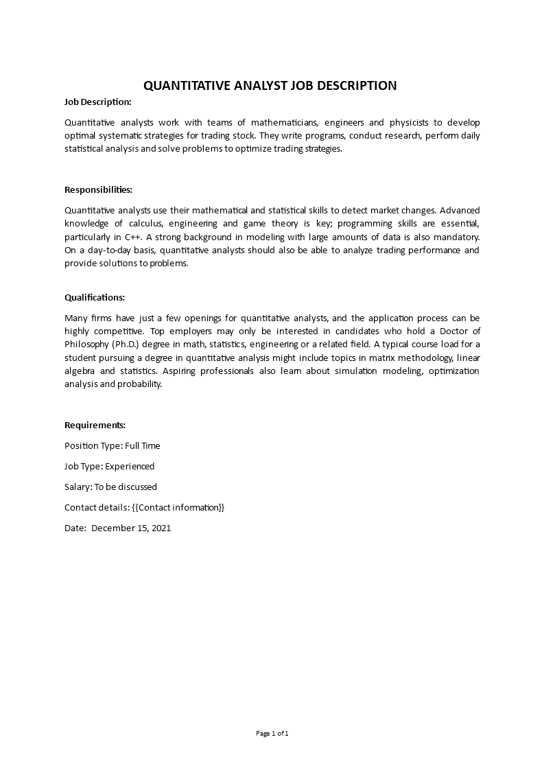 quantitative analyst job description Main Image quantitative analyst job description