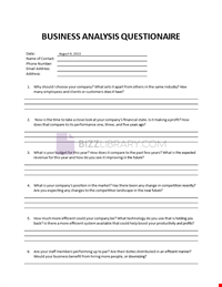 Business Analysis Questionnaire