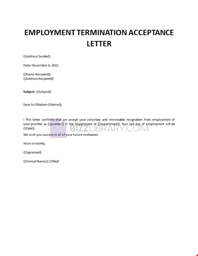 Employment Termination Acceptance Letter