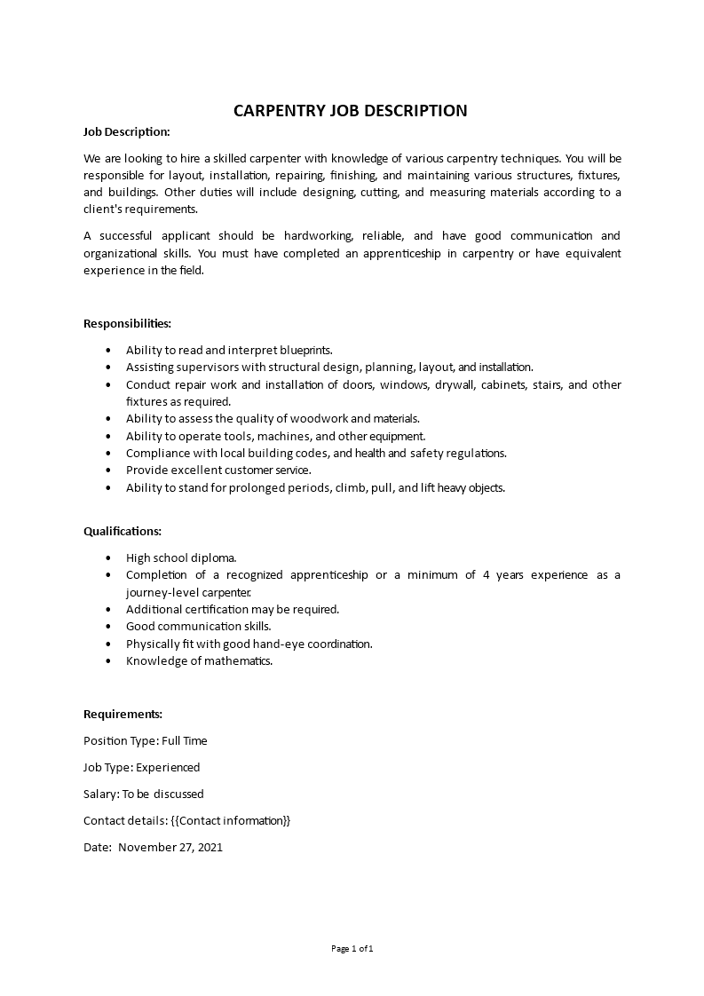 carpentry job description