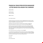 Financial Fraud Prevention Manager cover letter example document template