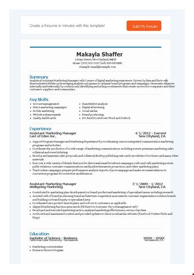 Marketing Manager Assistant Resume