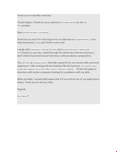 Thank You Email After Interview Template - Company Interview Title | Thank