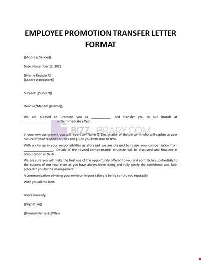 Employee Promotion Transfer Letter