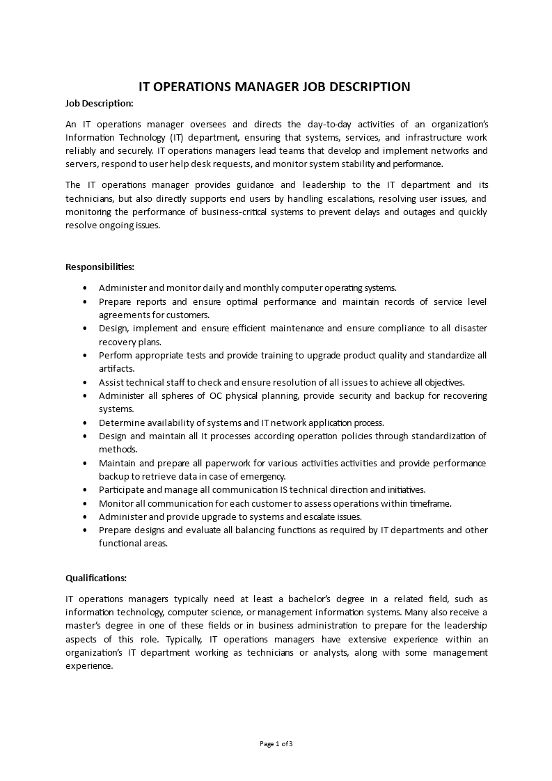 it operations manager job description Main Image it operations manager job description