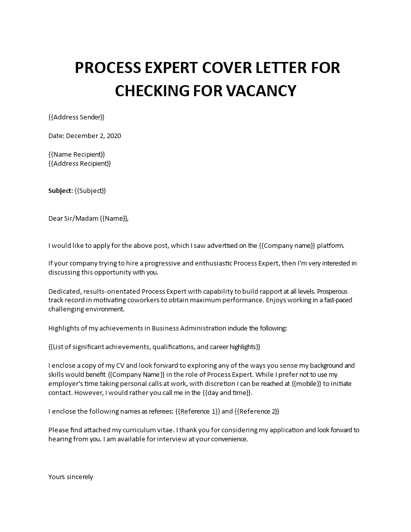 process operations cover letter