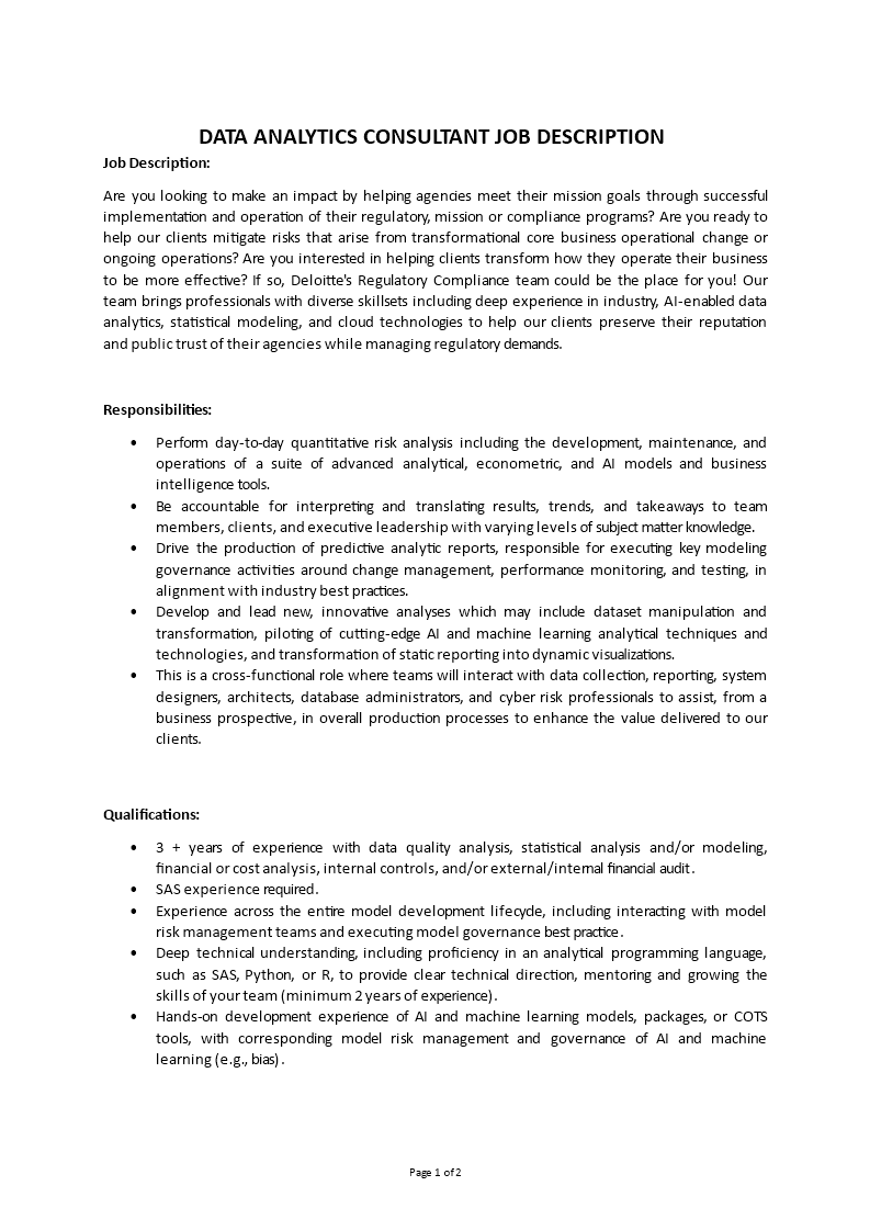 data analytics consultant job description Main Image data analytics consultant job description template