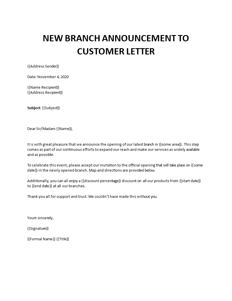 New branch announcement to customers letter 