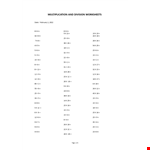 Multiplication and Division Worksheet example document template