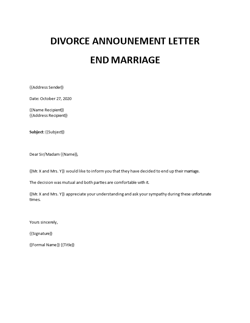 divorce announcement letter end marriage