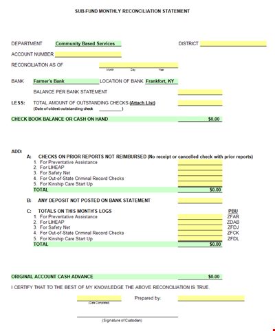 Monthly Reconciliation Statement Example