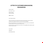 Letter to customer announcing resignation example document template