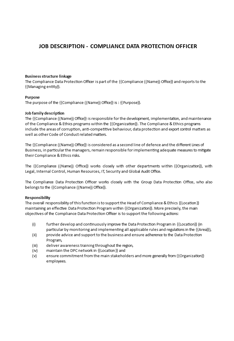 data privacy officer job description template