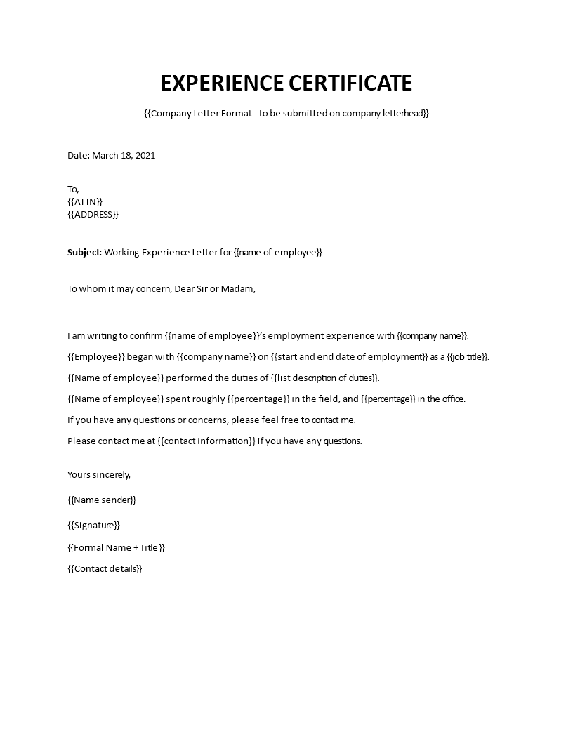 experience certificate