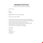 Experience Certificate example document template