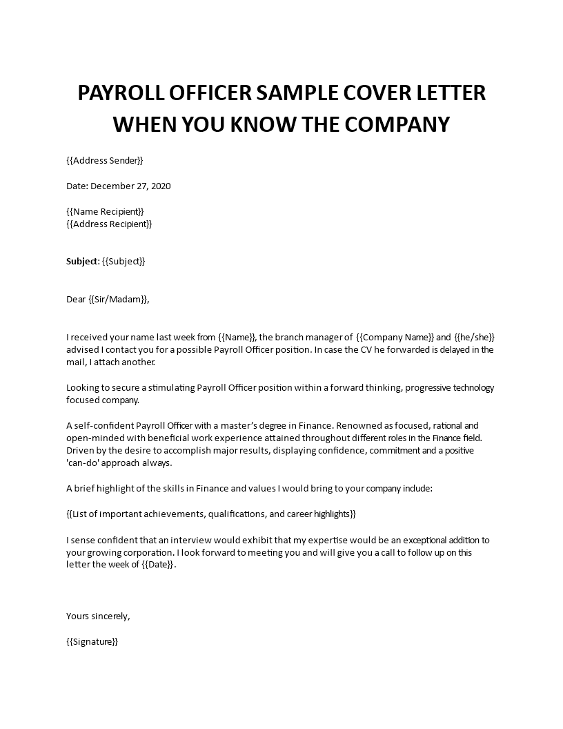 payroll officer cover letter 