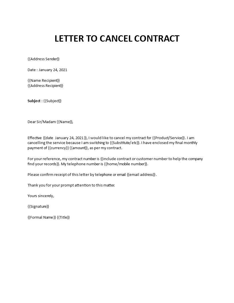 letter to cancel contract