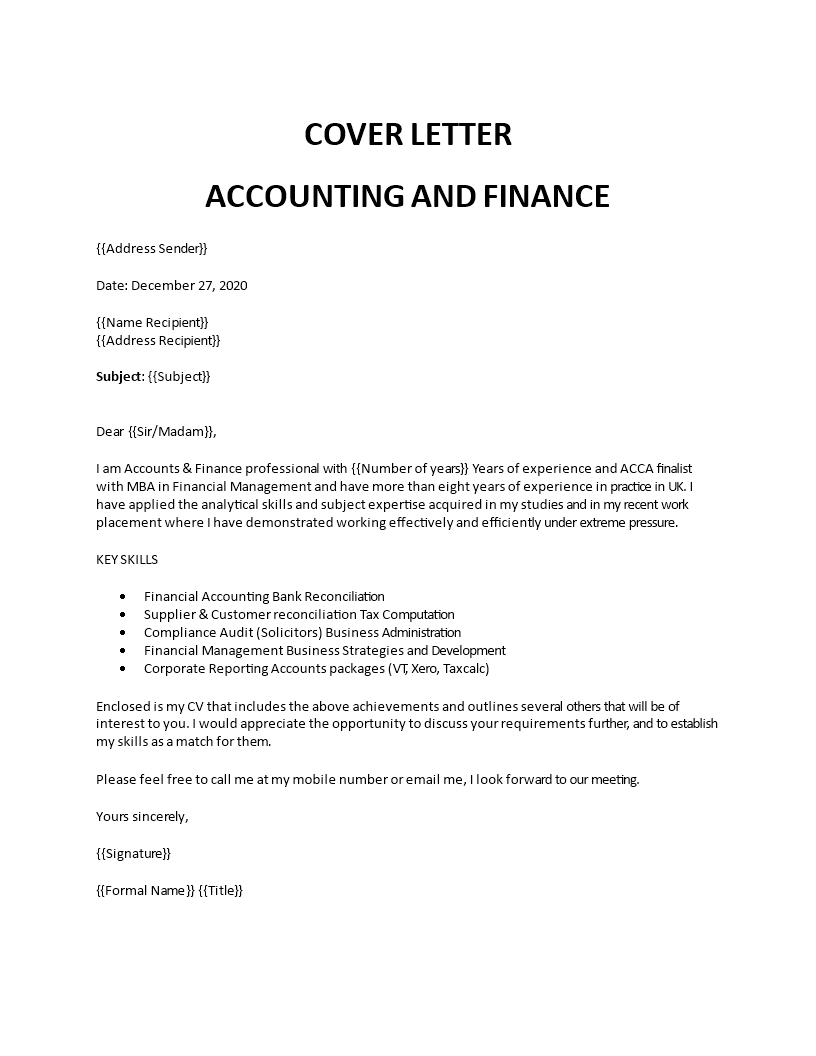 accounting cover letter