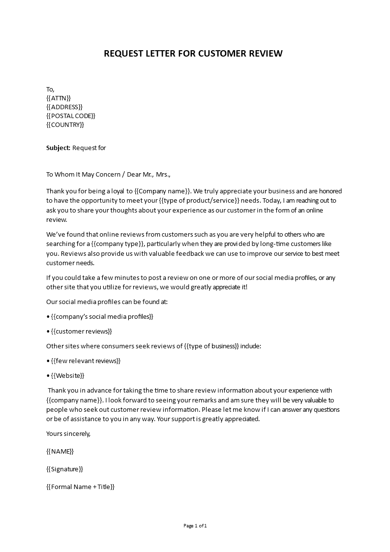request letter for customer review