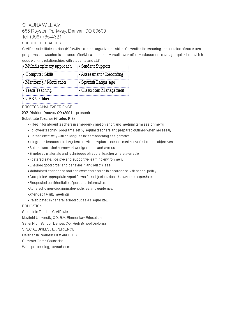 sample-substitute-teacher-resume