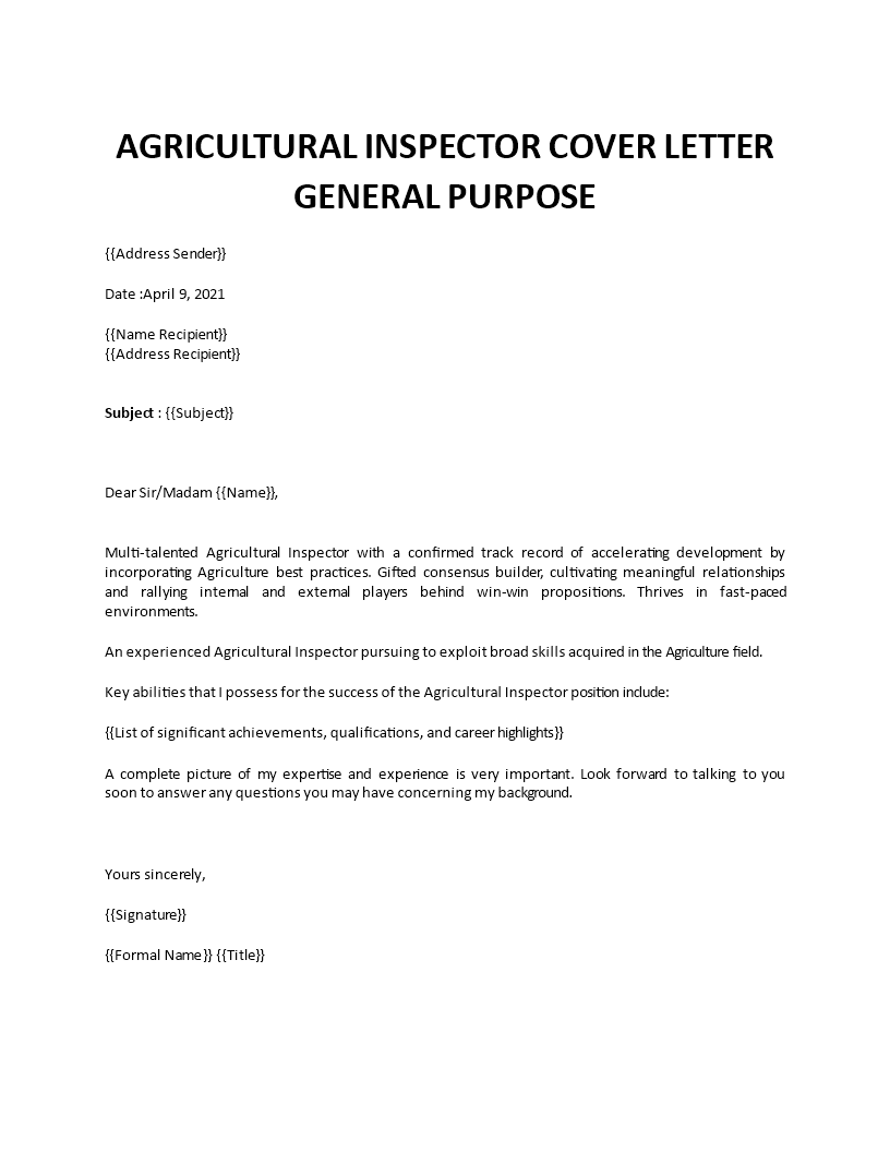agricultural inspector cover letter 