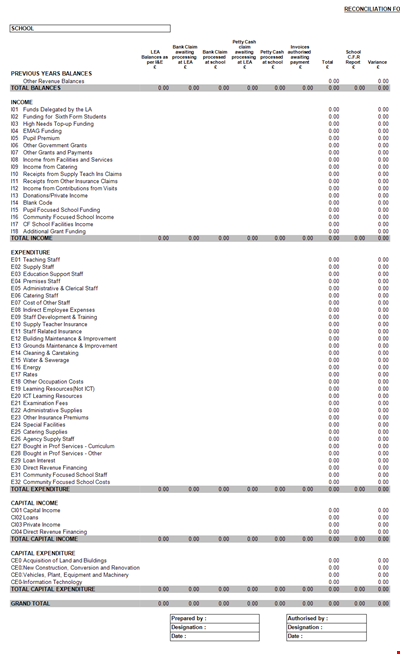 Monthly Reconciliation Sheet Template in Excel
