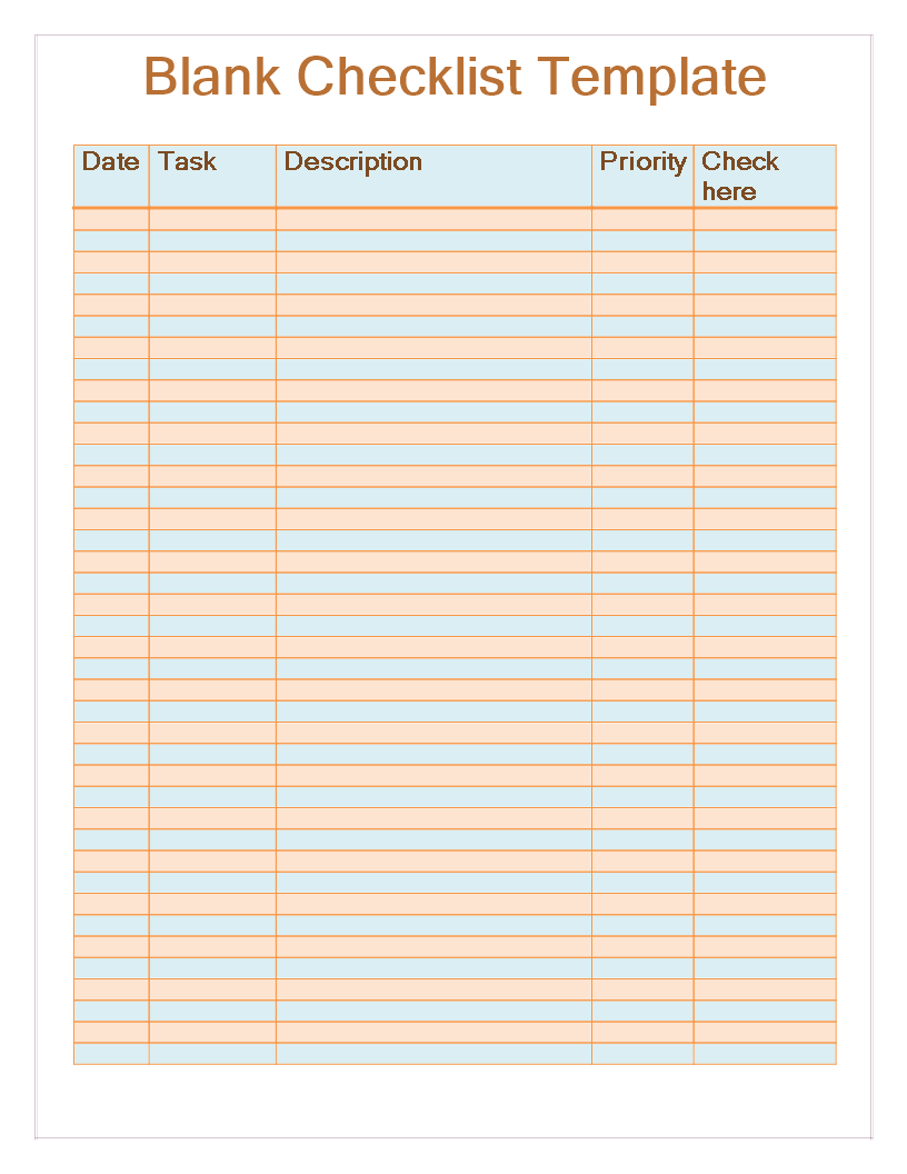 Blank Checklist Template in Word