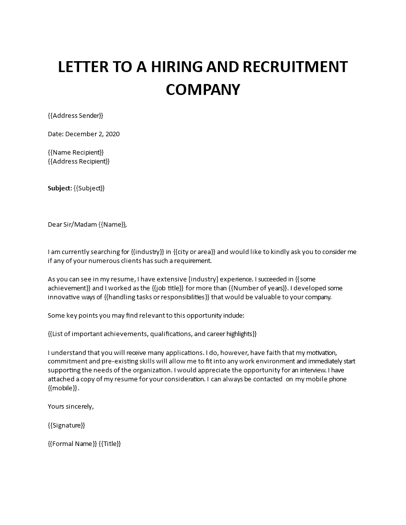 letter to a hiring and recruitment company