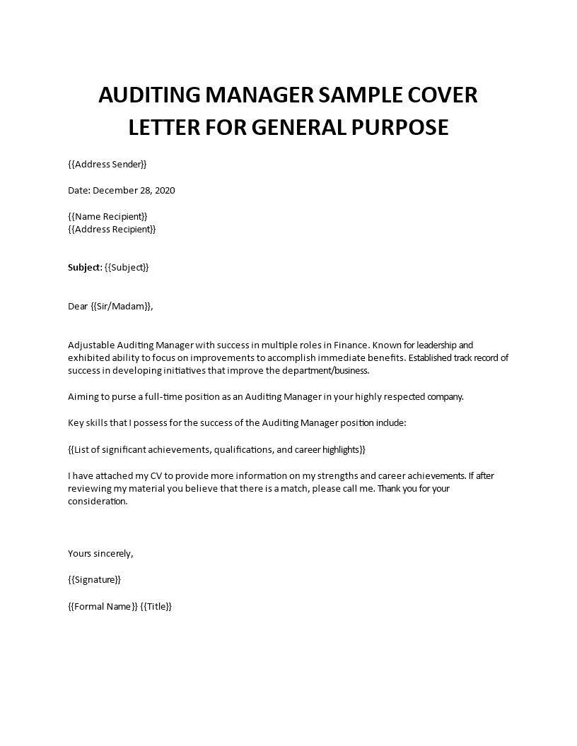 auditing manager cover letter