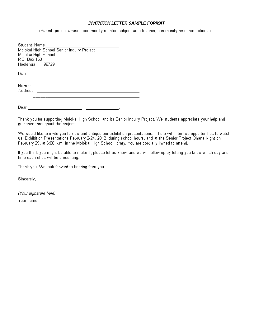 Invitation Letter Format Template