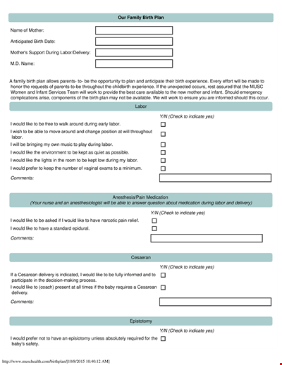 Family Birth Plan Template