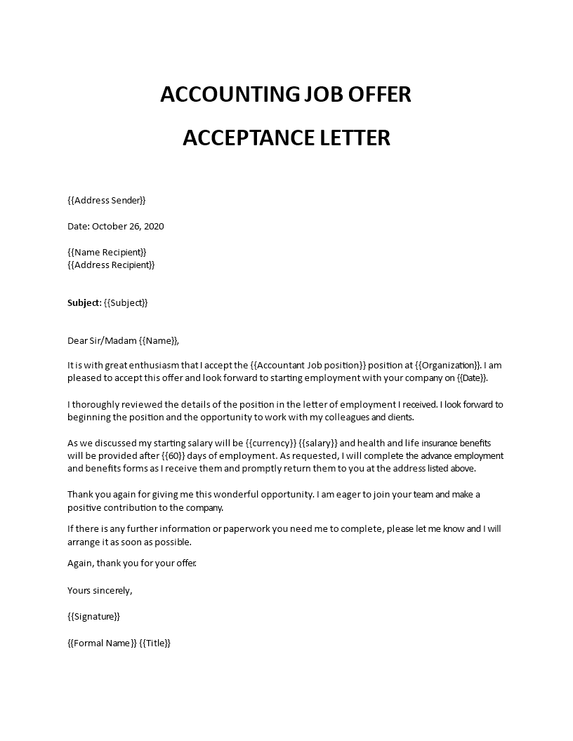 accounting job offer acceptance letter