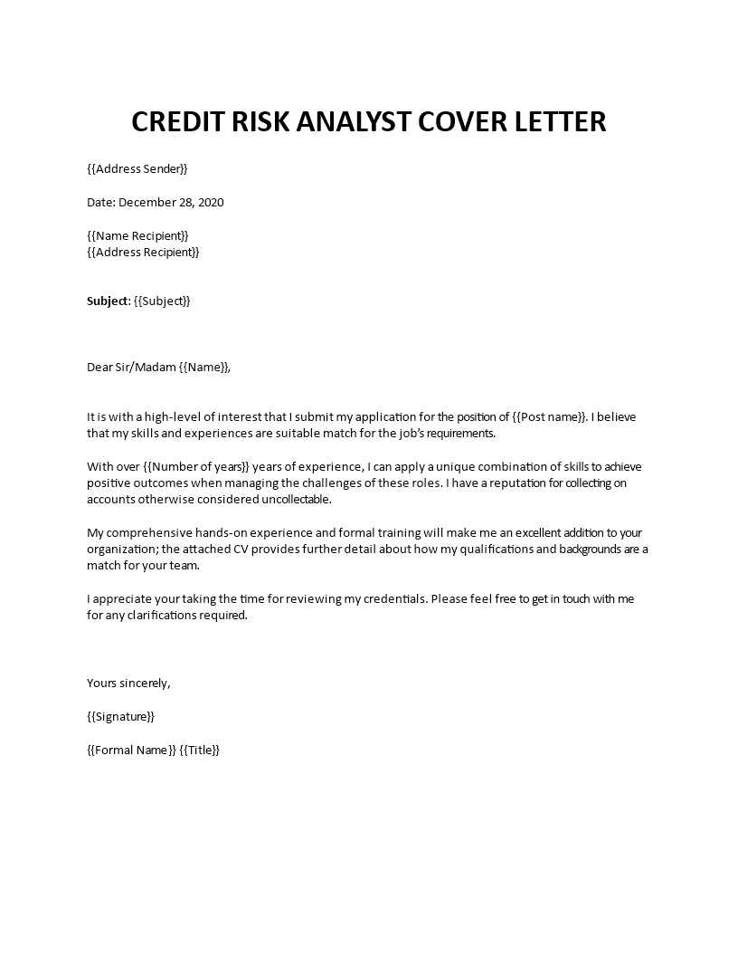credit risk analyst cover letter