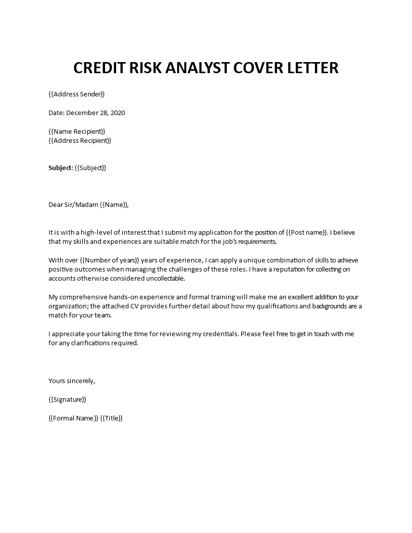 cover letter samples for credit analyst