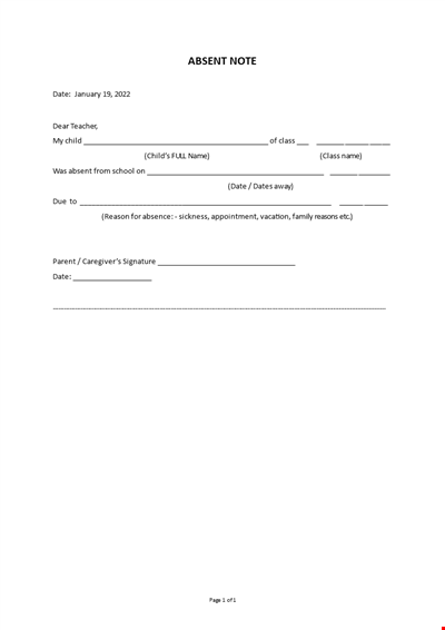 Absent Note Template