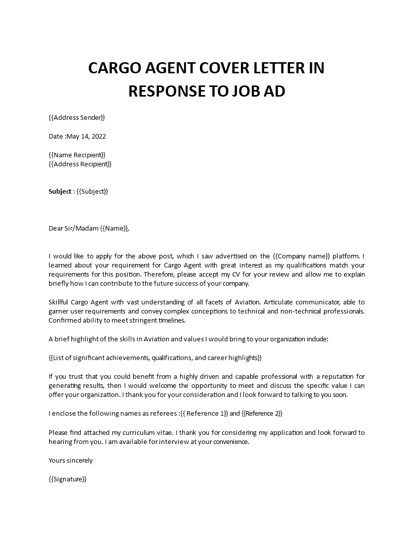 cargo agent cover letter Main Image cargo agent cover letter template
