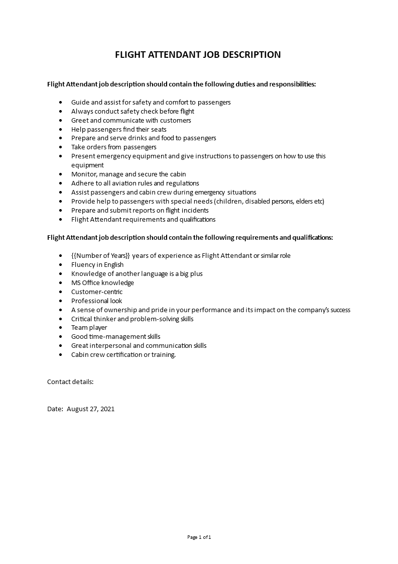 flight attendant job description