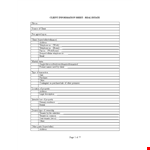Real Estate Client Information Sheet Template - Email, Address, Telephone example document template