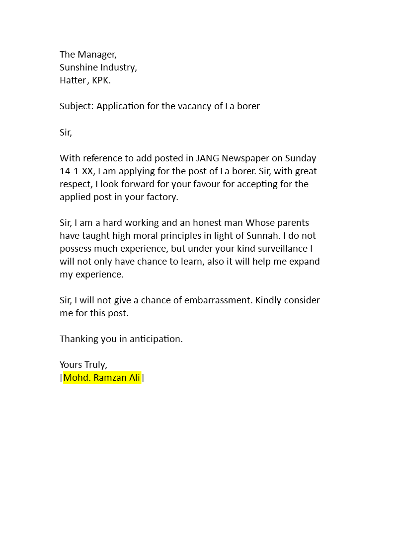 cover letter for laborer position Main Image cover letter for laborer position template