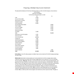 Multi Step Income Statement For A Corporation example document template 