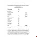 Multi Step Income Statement For A Corporation example document template