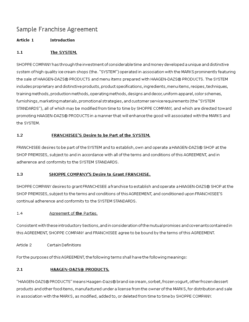 Standard Franchise Agreement Standard Franchise Agreement