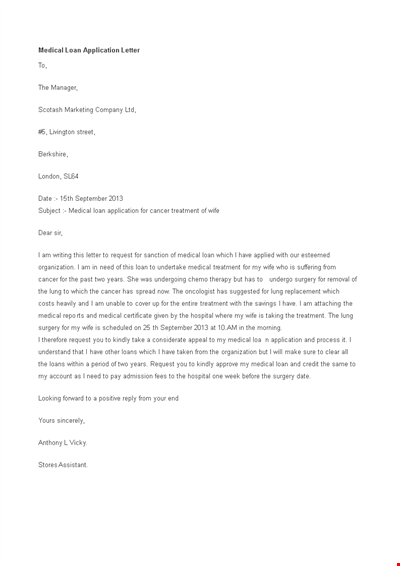 Medical Loan Application Letter Template