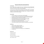 English Instructor Job Description example document template