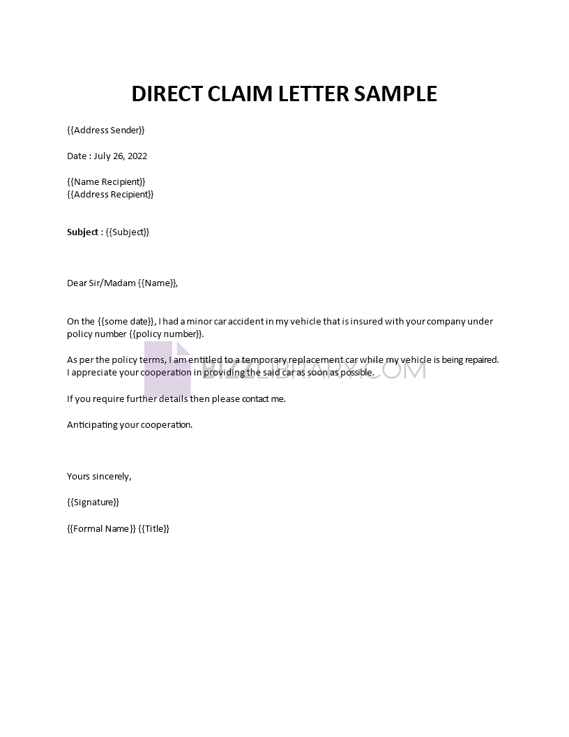 insurance claim letter