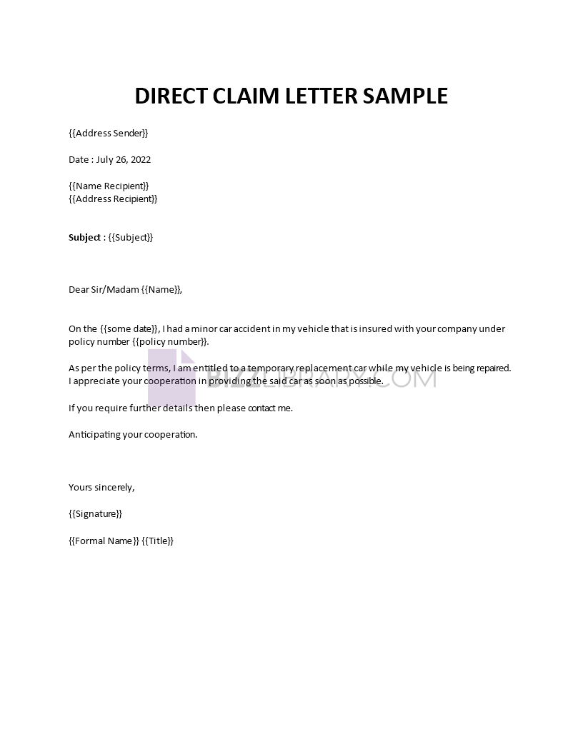 insurance claim letter Main Image insurance claim letter